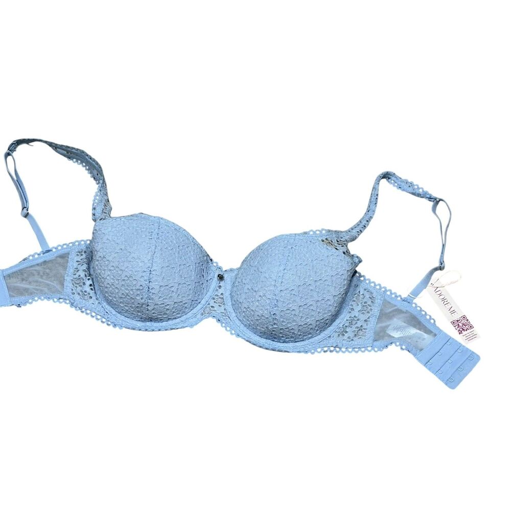 Adore Me 30DD Blue Floral Lace Underwire Bra Padded Adjustable Straps NWT